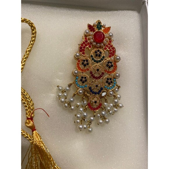 Nauratan Choker Jewelry Set Semi Precious stone Indian Pakistani Bridalwear NWT - Picture 4 of 12